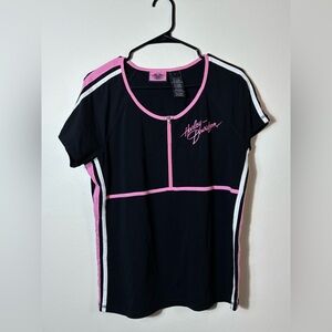 Harley-Davidson Black and Pink Short Sleeve Zip Athletic Tee